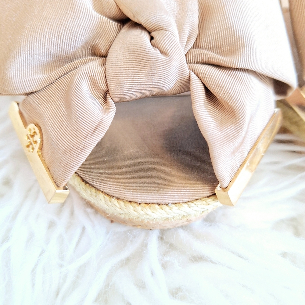 Tory Burch Beige Canvas Espadrille Wedge Ankle Strap Sandals - 9.5 - Picture 4 of 11